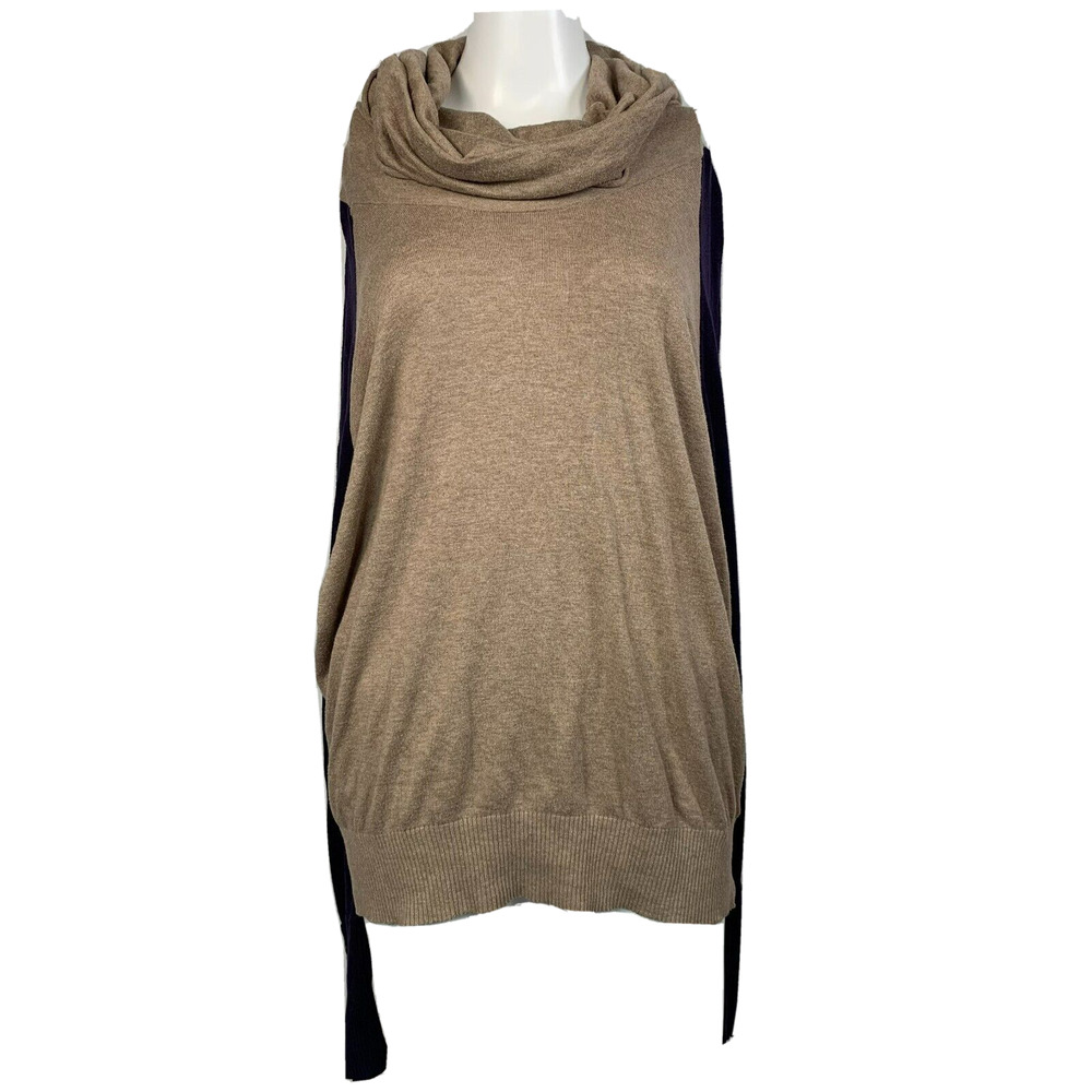 Ruby‎ Moon Sweater Womens Sz L Beige Purple Cowl Neck Buttons Long Sleeve
